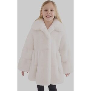 Donna Salyers CeCe Ivory Faux Fur Swing Coat Girls Size L  NWT -Soft-Classy-Fun